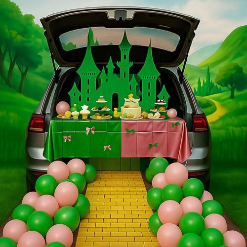 Halloween Witch Party Decor Set with Castle Backdrop and Accessories - Green and Pink