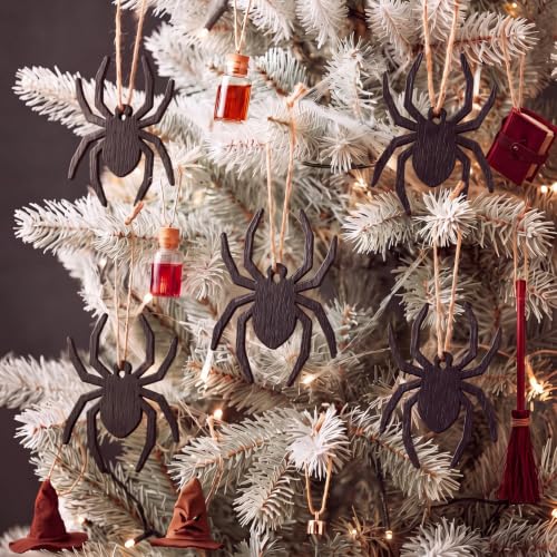 Halloween Spider Decorations Set - 12 Black Hanging Spiders for Haunted Tree & Scene