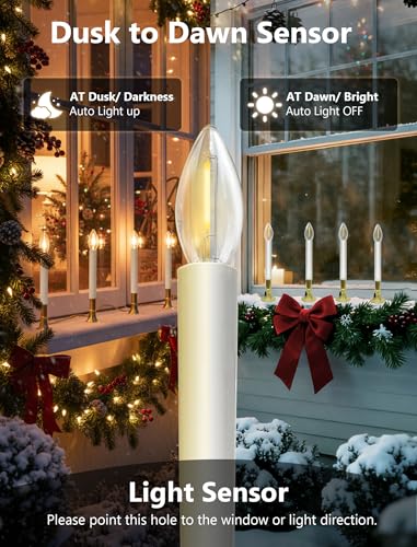 Electric Window Candles with Sensor Dusk to Dawn - Gold-Yellow Wire - 4 Pack 9 Inch LED Christmas Lights for Holiday Decor