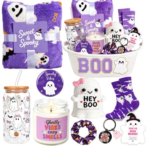 Purple Halloween Gift Basket for Women - Boo Themed Cozy Set