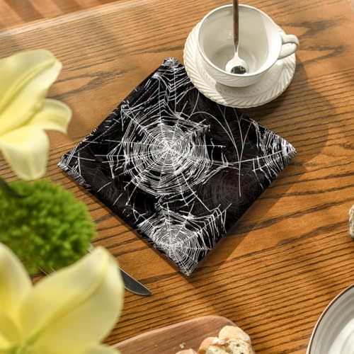 Horaldaily Halloween Cloth Napkins Set of 4 - 18x18 Inches, Black Cobweb Design