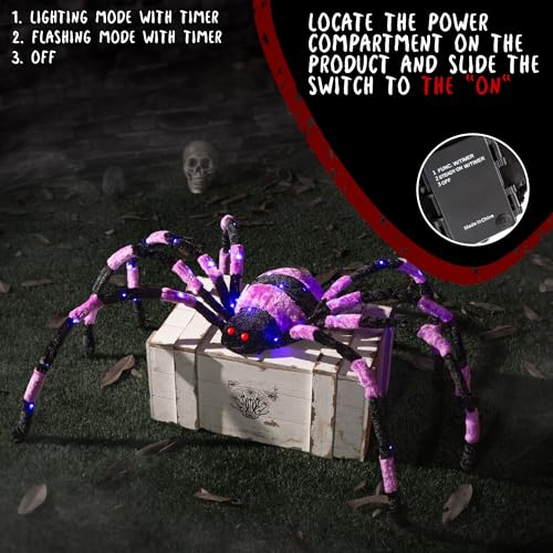 Purple 5ft Giant Light Up Spider Halloween Decoration with LED Eyes & Timer