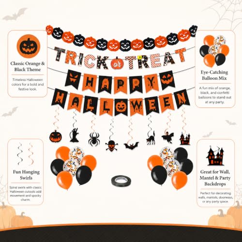 Halloween Party Decorations Set with Banner Balloons & Ghost Lanterns