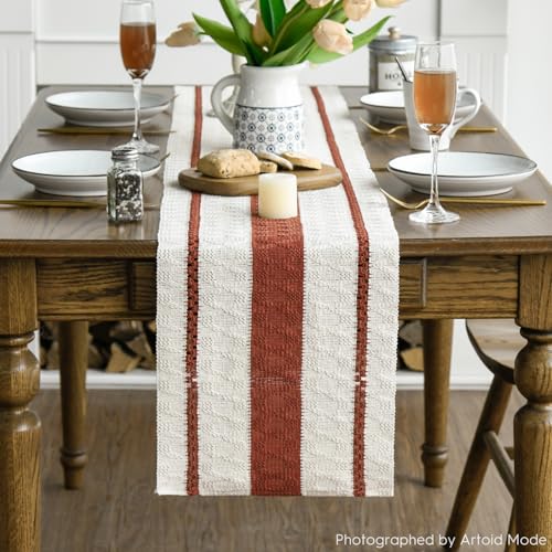 Caramel Rustic Woven Table Runner 12x48 Inch - Durable Home Decor