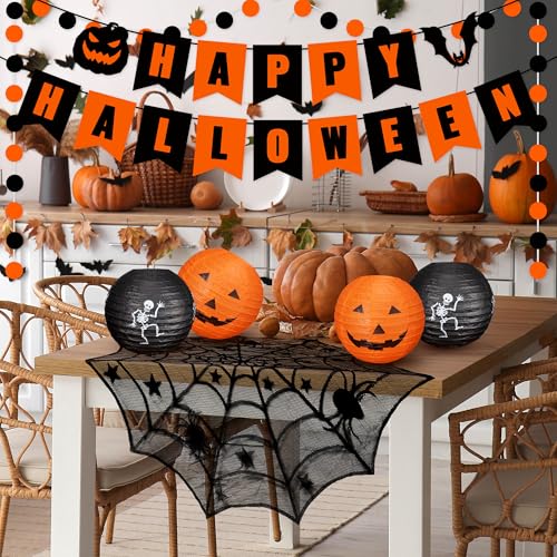 Halloween Decorations Indoor Set with Paper Lanterns Bat Stickers Banner & Mantel Scarf