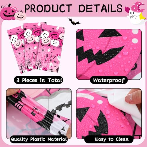 Halloween Plastic Tablecloth - Pink Pumpkin Ghost Bat Design, 54x108 Inches - Weird