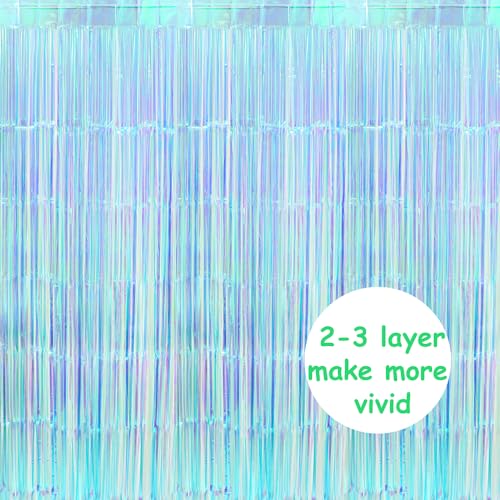Dazzle Blue Iridescent Tinsel Curtain Backdrop Garland for Photo Booth & Party Decor - 4 Pack