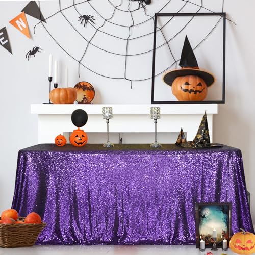 Purple Sequin Tablecloth 90x156 Inch for Weddings & Parties - SquarePie