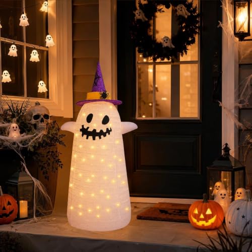 Halloween Ghost Decorations Collapsible 3FT Lighted Ghost with 8 Modes & Timer - Outdoor Indoor Yard Porch Party Decor - Variation: Ghost