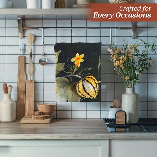 Pumpkin Garden Dark Green Kitchen Towel Set of 3 - Fall Thanksgiving Decor