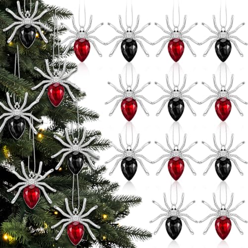Crystal Gothic Spider Christmas Ornament Set - 12 Pcs, 1.97 Inch Decorations