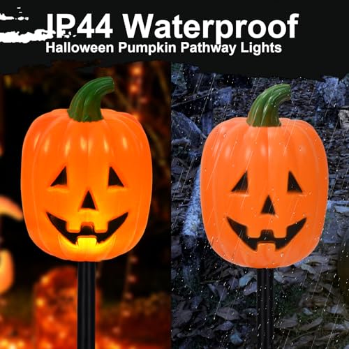 Long Pumpkin Stake Lights Set of 10 - Solar Halloween Yard Decor