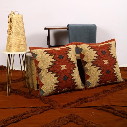 Kilim Pillow Cover Set of 2 - 18x18 Inches Jute Wool Textured Decor - Variation of THIS listing
