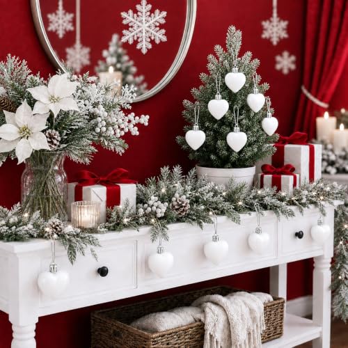 White Heart Ornaments Set of 12 - Mini Valentine & Christmas Tree Decorations