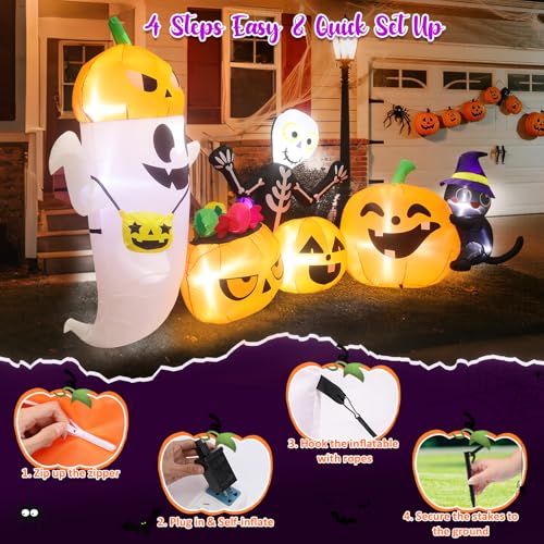 Halloween Inflatable Yard Decor - 8.8 FT Outdoor Blow-Ups with Treat Bag & Crew - Pumpkin Variation