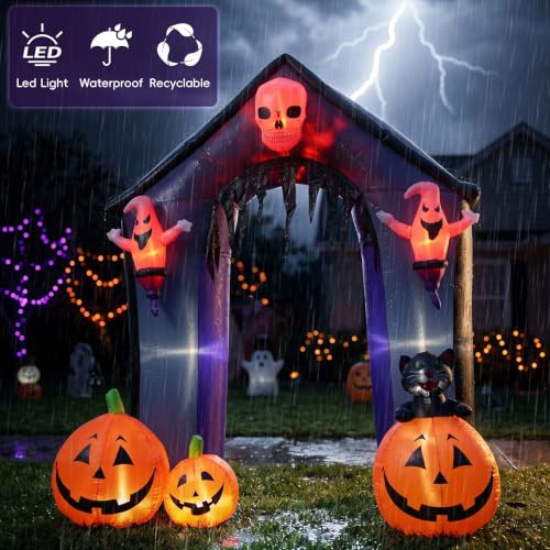 Halloween Pumpkin Arch Inflatable Decoration - 9FT Large Outdoor Festive Decor - Variation: Pumpkin Arch