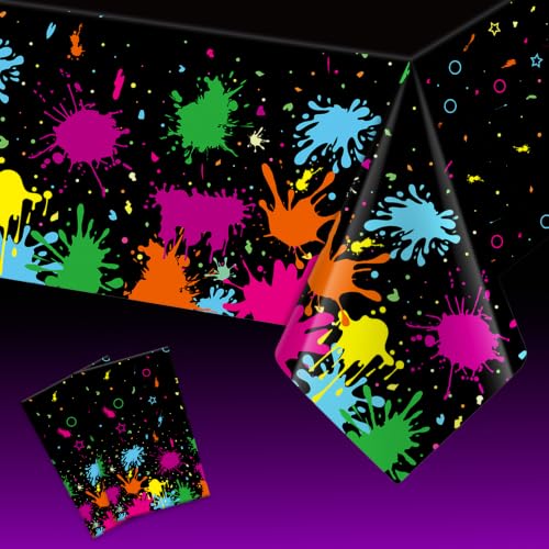 2 Pack Neon Glow Party Tablecloths - 54x108 Inch Disposable Plastic Coverings