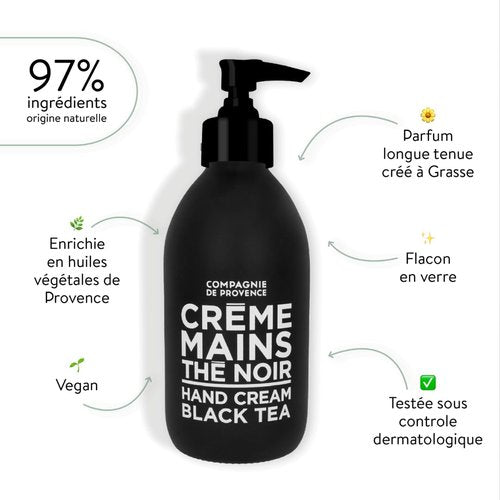 Compagnie de Provence Luxury Hand Cream - Black Tea Scent | 10 Fl Oz Glass Pump Bottle