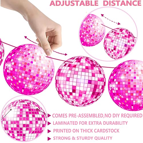Pink Disco Ball Banners Set of 4 - 70s Party Decorations for Disco Theme Events