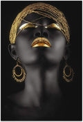 African Woman Canvas Wall Art - Black and Gold Oil Painting for Living Room & Bedroom - Golden Variation, 35.4 x 23.6 inches