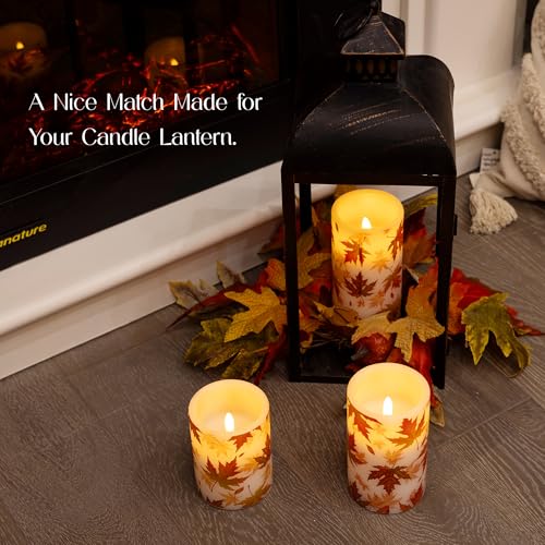Fall Flameless Candles with Remote Control, Maple-Wax Autumn Set of 3