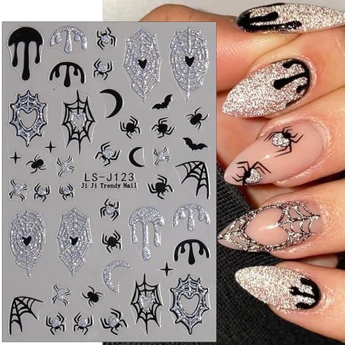 Halloween Nail Stickers - Ghost Bat Spider Web Blood Drop Red Black Decor - Variation of Spider and Bat
