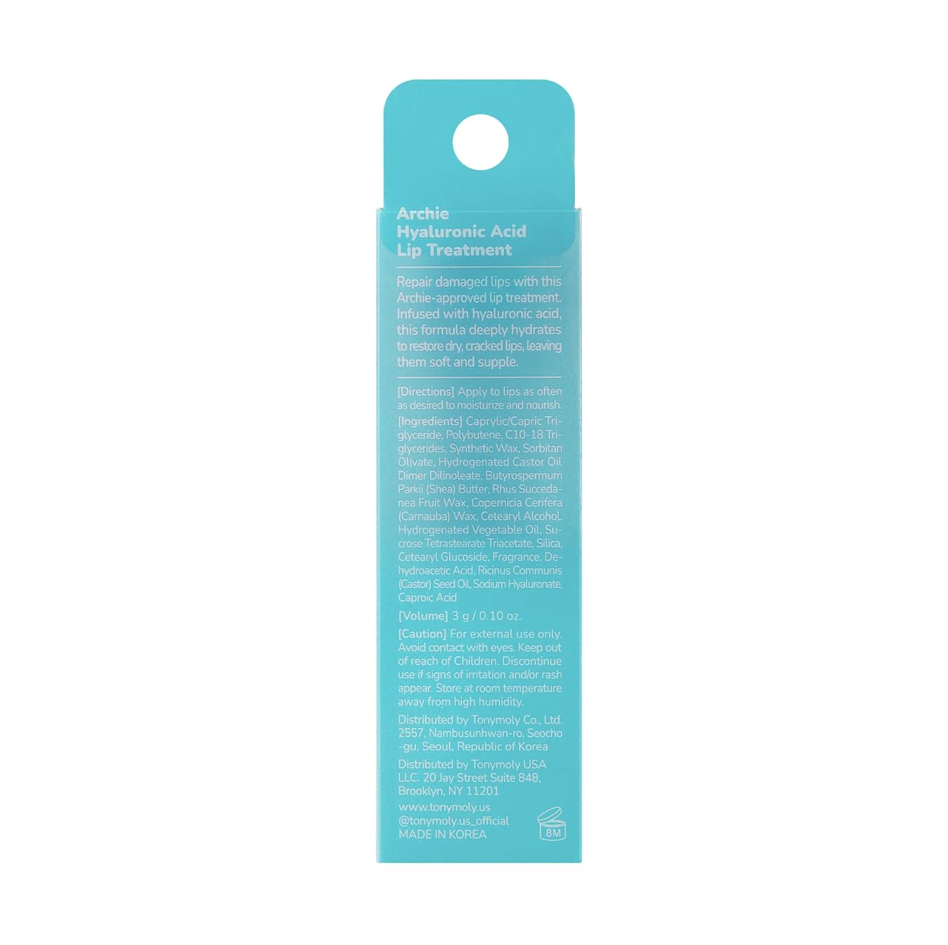 TONYMOLY Archie Lip Treatment Stick - Hydrating Lip Balm with Hyaluronic Acid for Dry, Chapped Lips | 0.49 oz