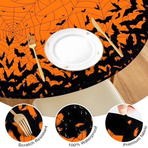 Halloween Bat Fitted Tablecloth 44 Inch Round Waterproof & Stain-Resistant Halloween Decor