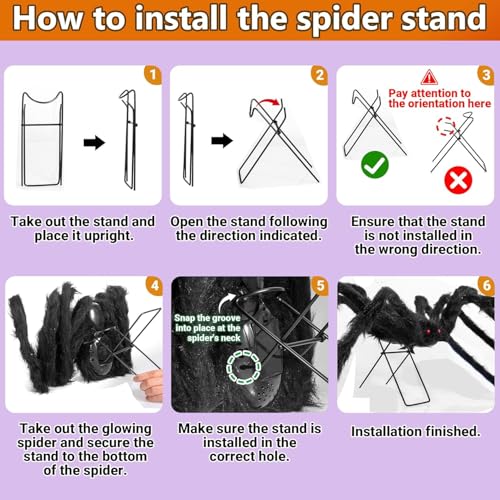 1 Pack 6.6 Ft Halloween Giant Spider with 9-inch Metal Stand & 38 LED Lights