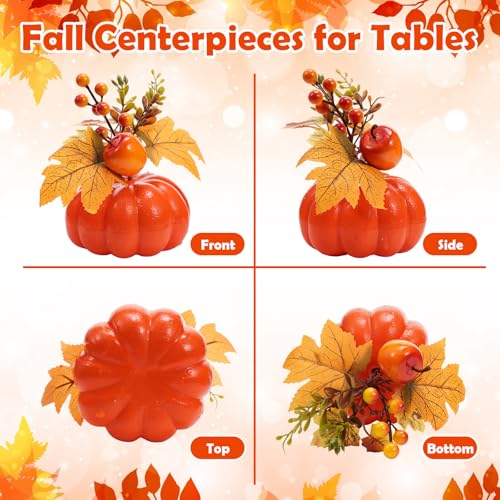 Set of 9 Fall Pumpkin Centerpieces with Berries and Maple Leaves for Thanksgiving and Halloween Decor