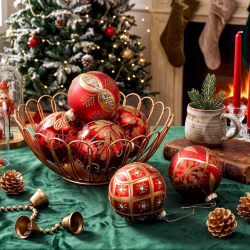 Luxury Glass Christmas Ornaments Set - Red & Gold, 2.36 Inch, 12 Pieces