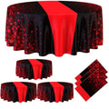 Black and Red Disposable Round Plastic Tablecloth 84 Inch - 6 Pack