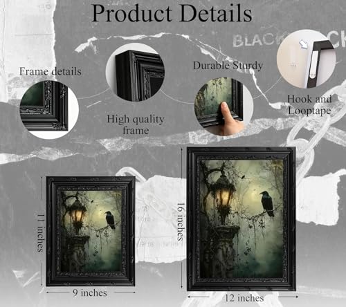Black Raven Wall Art with Frame - Gothic Dark Academia Canvas Poster - 16x12in