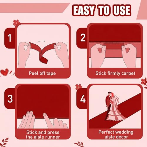 Disposable Aisle Runner 3x100 Feet - Red Wedding Carpet with Nails & Adhesive - Round Variation