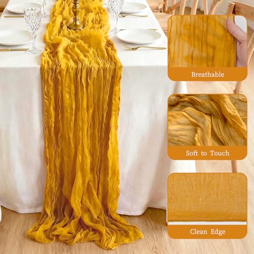 Gold Cheesecloth Table Runner 3 Pack, 35x120 Inches Boho Rustic Decor for Weddings & Events
