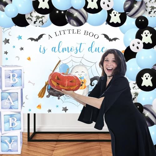 Halloween Baby Shower Backdrop 8x6ft Blue Baby Boo Ghost Photo Booth Decor