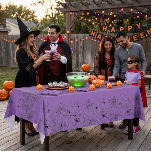 Halloween Tablecloth 3 Pack - Spider Web Design Purple, 54 x 108 Inch - Web Variation