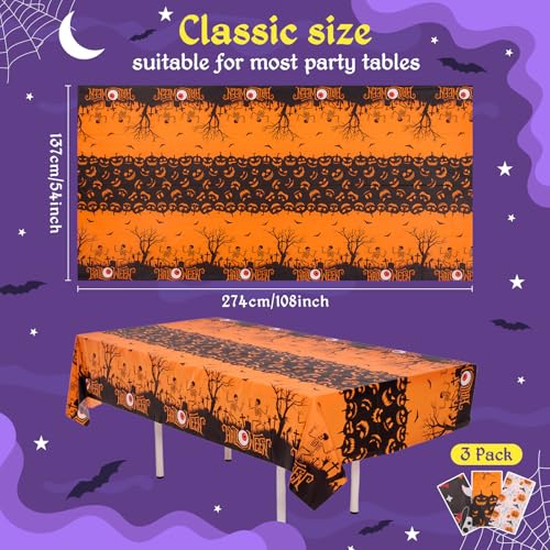 Halloween Pumpkins Tablecloth Set - 54x108 Inch Disposable Plastic Table Cover with Banner - 3 Styles