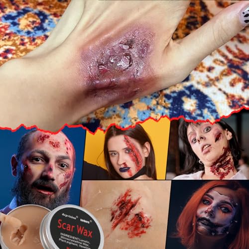 Professional Halloween SFX Makeup Kit with Fake Blood, Scar Wax & Brushes