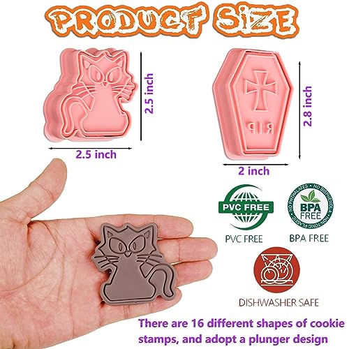 Halloween Cookie Cutter Set with Plunger Stamp - 16 Shapes for Cookies & Crafts - Variation of THIS listing