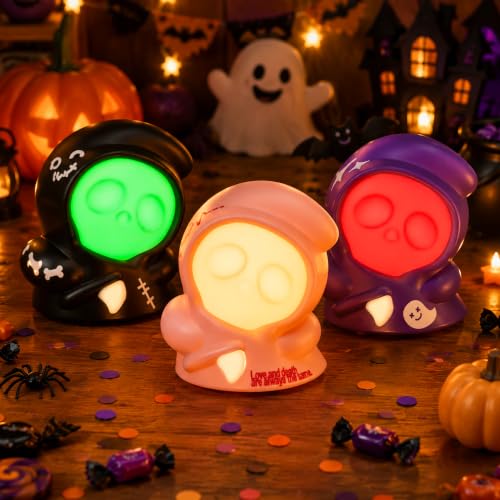 3 Pack Grim Reaper Night Light Halloween Decor Pull-Back Toy & Night Light