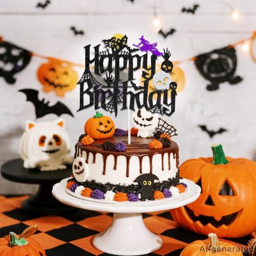 Halloween Birthday Cake Topper Ghost Themed Party Decorations for Men Women