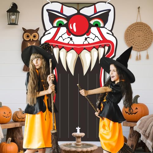 Halloween Clown Vampire Banner Backdrop for Spooky Party Decorations - 70x39 Inches
