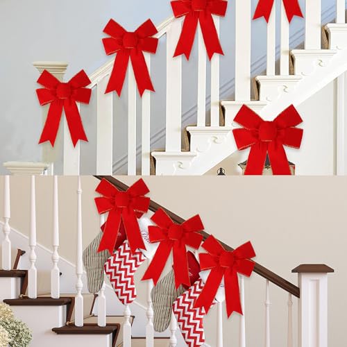 Christmas Red Velvet Bow Set - Large Holiday Wreath Decorations, 13x9 Inches