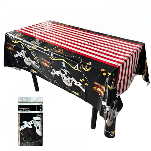 Halloween Tablecloth 54x108 Inch Waterproof Plastic Cover with Skeleton Design - 3 Pack