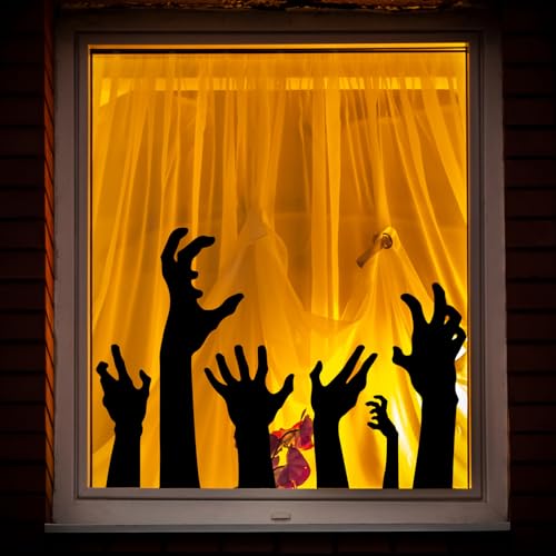 Halloween Zombie Arm Window Clings - Double-Sided Glass Decals for Home & Party, 9 Sheets