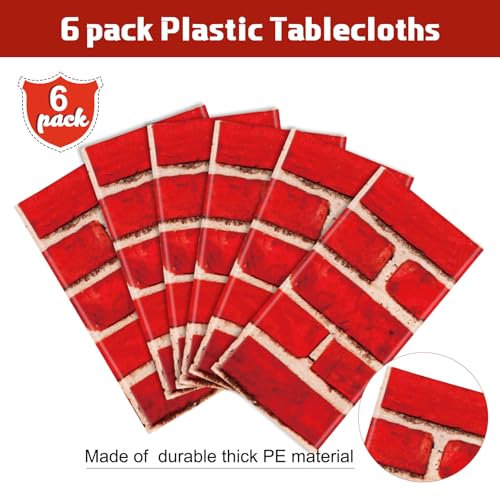 6-Pack Red Brick Tablecloths for Christmas Holiday Party Decor - 54x108 Inches