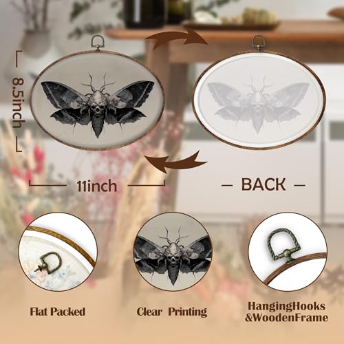Halloween Gothic Moth Skull Wall Art with Butterfly Variation - Dark Academia Canvas Decor, 8.5x11 Inch