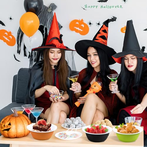 Black Halloween Plastic Bowls Set 23 oz Disposable Party Snack Cups
