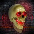 Halloween Animatronic Talking Hanging Skull Head Outdoor Decor - Scary Sound & RGB Lights